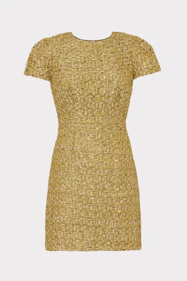 Jumpsuits & Rompers-MILLY Rowen Metallic Tweed Dress Gold