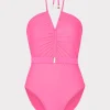 Jumpsuits & Rompers-MILLY Ruched Halter One Piece Neon Pink