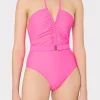 Jumpsuits & Rompers-MILLY Ruched Halter One Piece Neon Pink