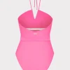 One Piece Swimsuits-MILLY Ruched Halter One Piece Neon Pink