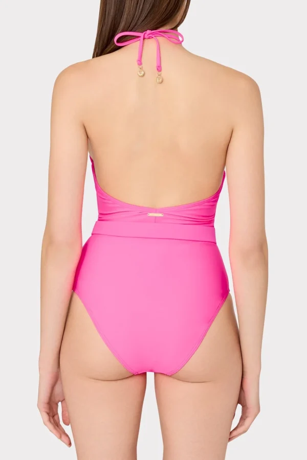 Jumpsuits & Rompers-MILLY Ruched Halter One Piece Neon Pink