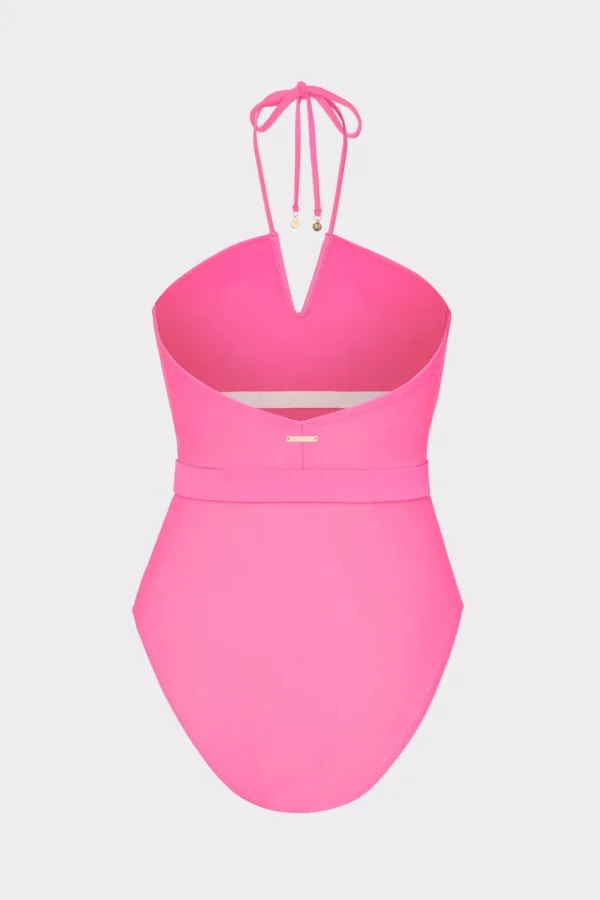 Jumpsuits & Rompers-MILLY Ruched Halter One Piece Neon Pink