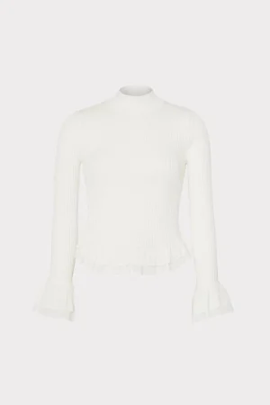 Tops-MILLY Ruffle Knit Mock Neck Ecru