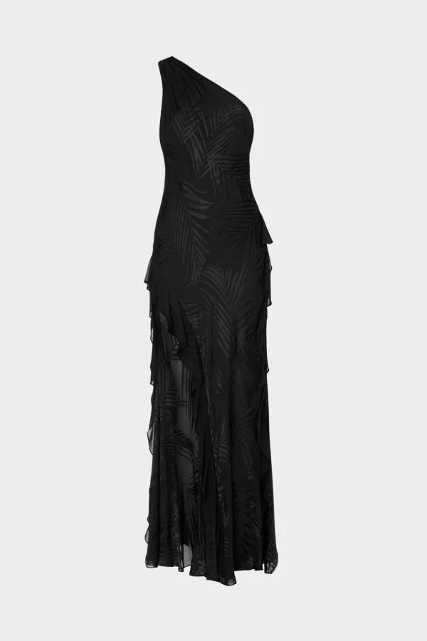 Maxi Dresses-MILLY Ryanna Chiffon Devore Dress Black