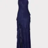 Evening Gowns-MILLY Ryanna Chiffon Devore Dress Navy