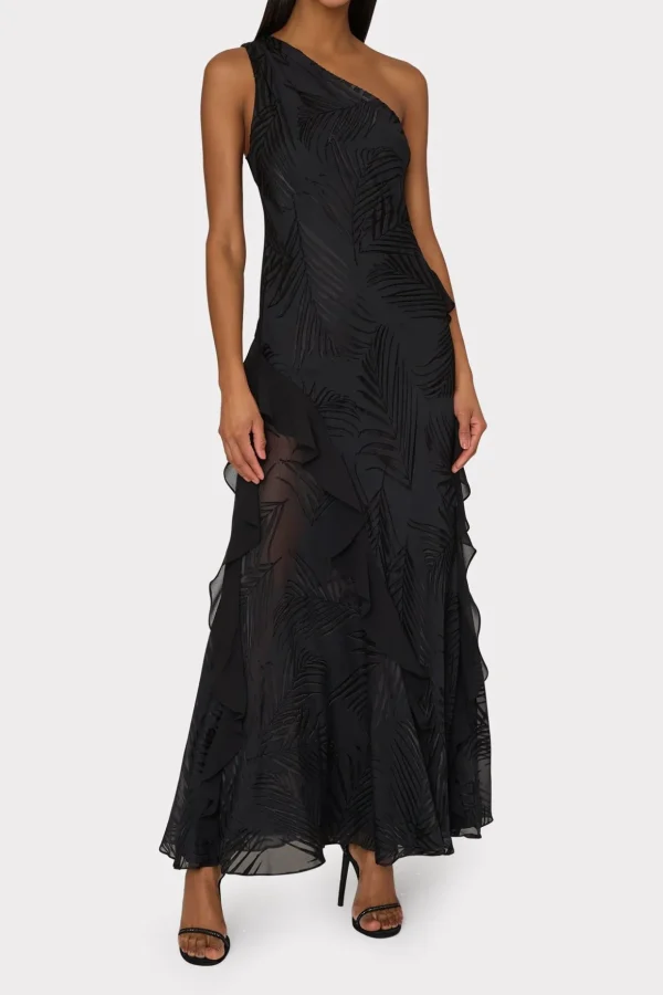 Little Black Dresses-MILLY Ryanna Chiffon Devore Dress Black