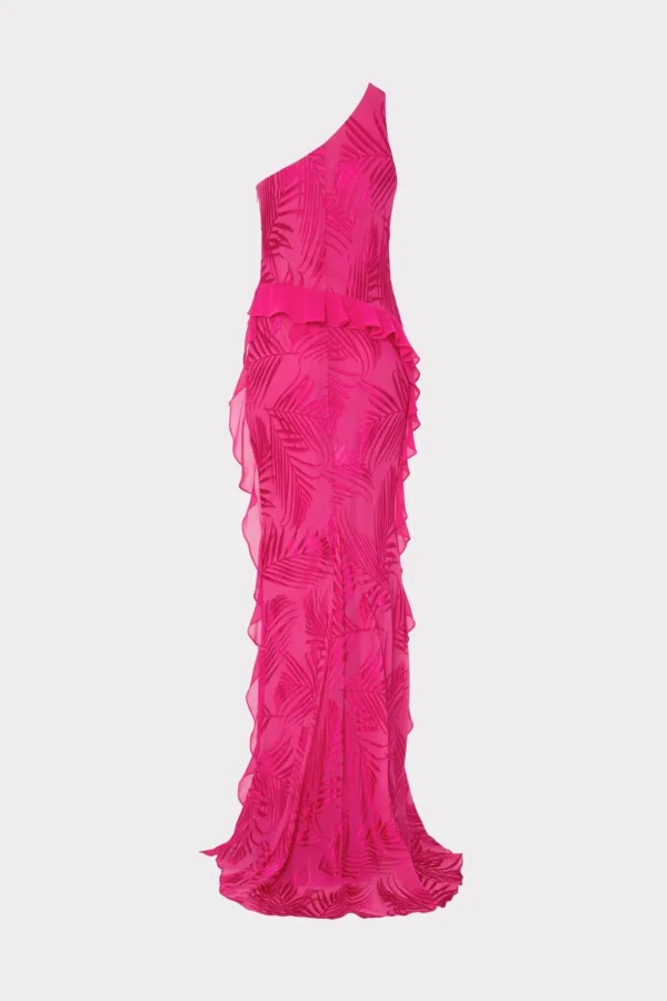 Guest Of Dresses-MILLY Ryanna Chiffon Devore Dress Pink Palm