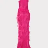 Evening Gowns-MILLY Ryanna Chiffon Devore Dress Pink Palm