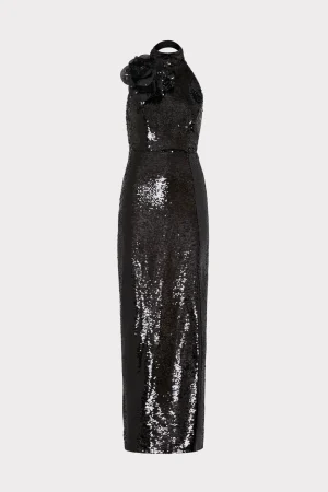 sabine_d_sequins_rosette__0-1.webp Evening Gowns-MILLY Sabine 3D Sequins Rosette Dress Black