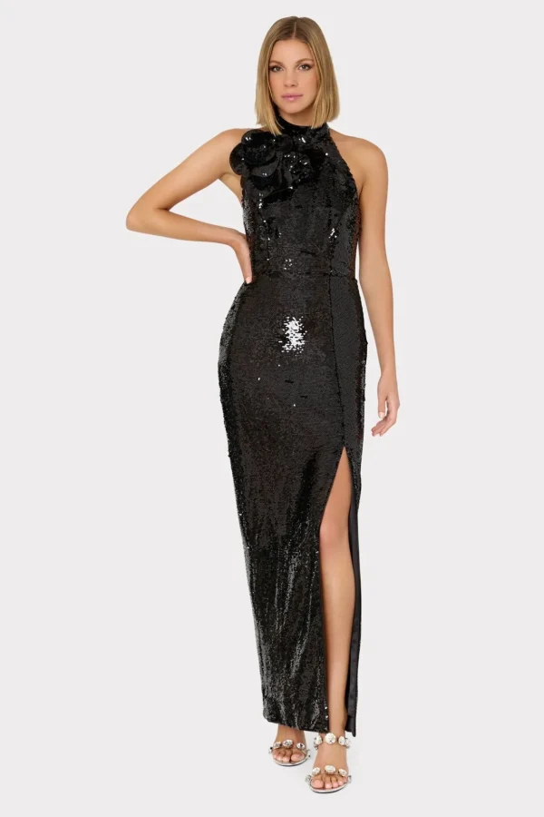 sabine_d_sequins_rosette__1.webp Little Black Dresses-MILLY Sabine 3D Sequins Rosette Dress Black