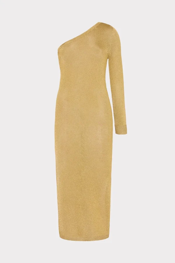 senna_metallic_one_should_0-1.webp Knit Dresses-MILLY Senna Metallic One Shoulder Midi Dress Gold