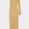 Sweaters & Knits-MILLY Senna Metallic One Shoulder Midi Dress Gold