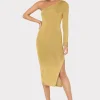Sweaters & Knits-MILLY Senna Metallic One Shoulder Midi Dress Gold