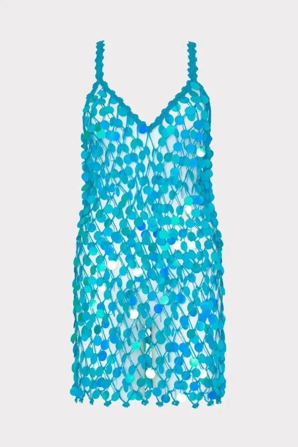 Jumpsuits & Rompers-MILLY Sequin Crochet Mini Sleeveless Dress Blue