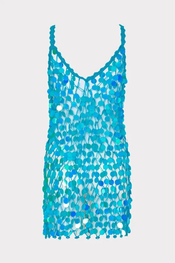 Jumpsuits & Rompers-MILLY Sequin Crochet Mini Sleeveless Dress Blue