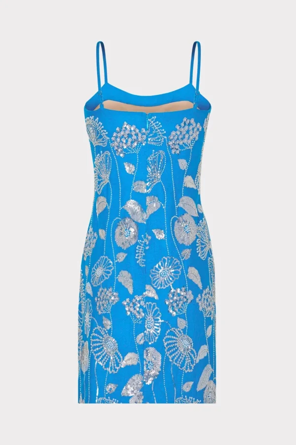 Jumpsuits & Rompers-MILLY Sequin Embelished Linen Mini Dress Blue/White
