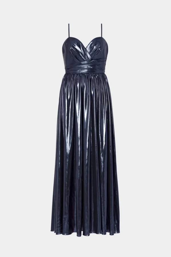 Maxi Dresses-MILLY Shannon Metallic Dress Navy