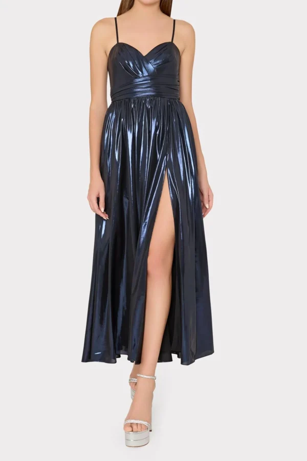 Maxi Dresses-MILLY Shannon Metallic Dress Navy