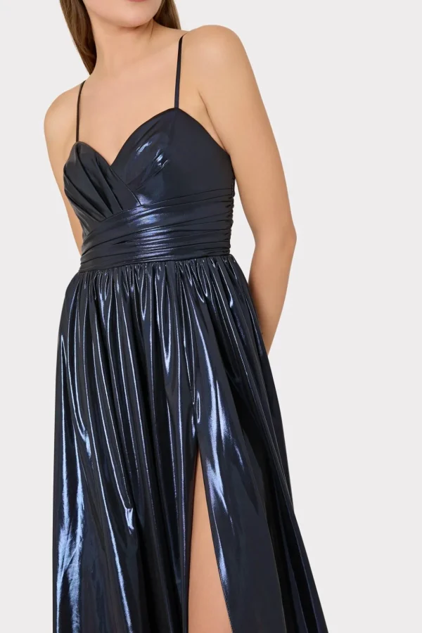 Maxi Dresses-MILLY Shannon Metallic Dress Navy
