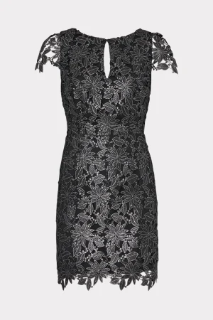 Little Black Dresses-MILLY Shayna Foiled Lace Dress Black