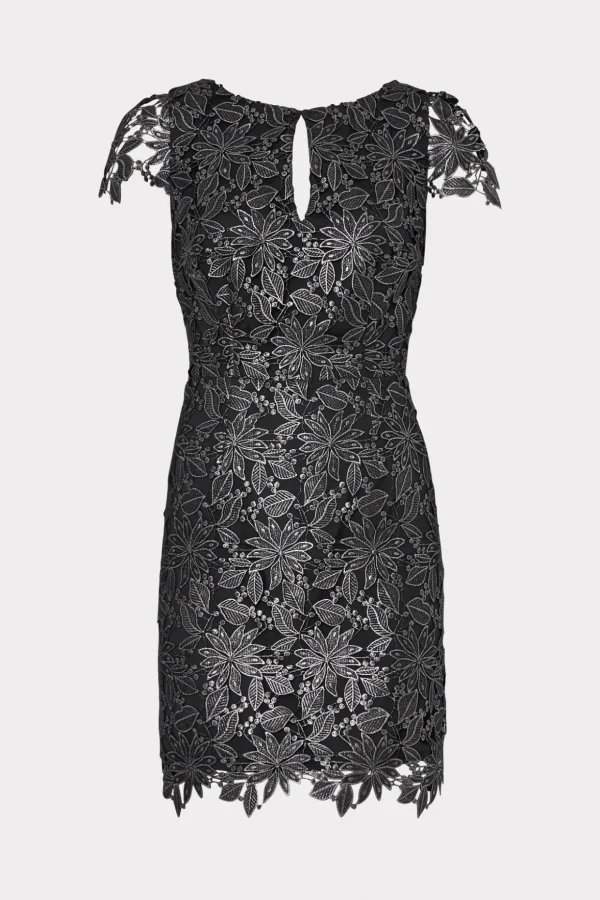 Little Black Dresses-MILLY Shayna Foiled Lace Dress Black