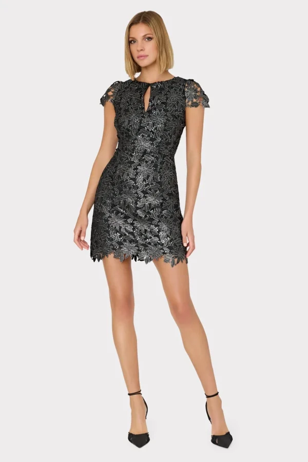 Little Black Dresses-MILLY Shayna Foiled Lace Dress Black