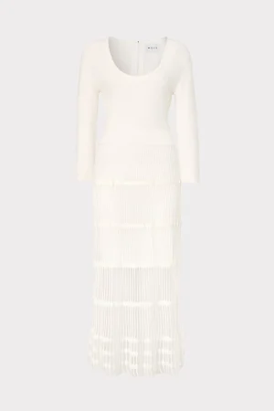Knit Dresses-MILLY Sheer Knit Fit And Flare Dress Ecru