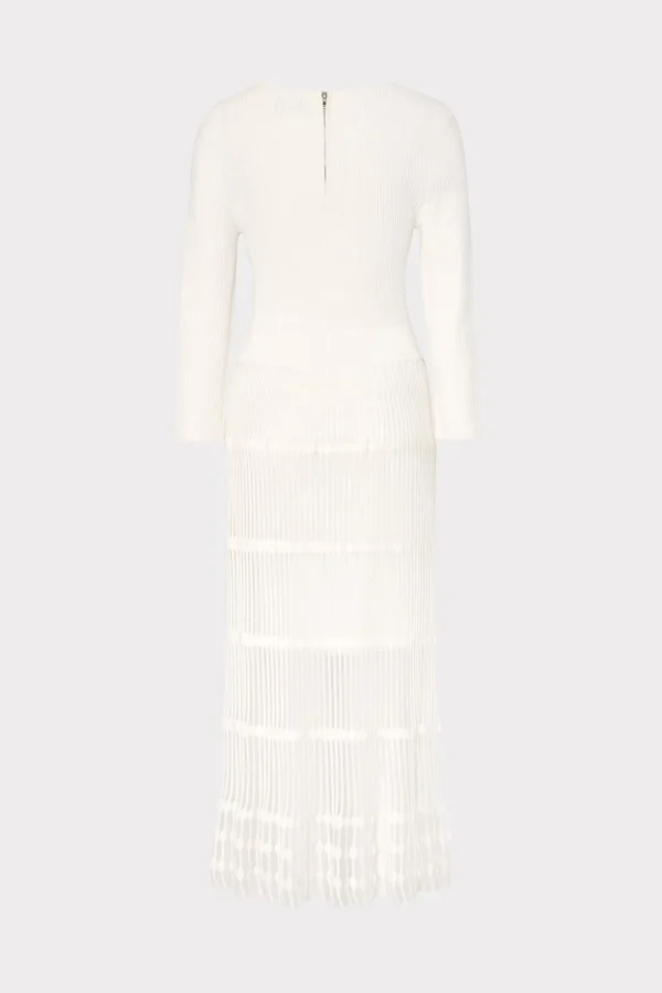 White Dresses-MILLY Sheer Knit Fit And Flare Dress Ecru