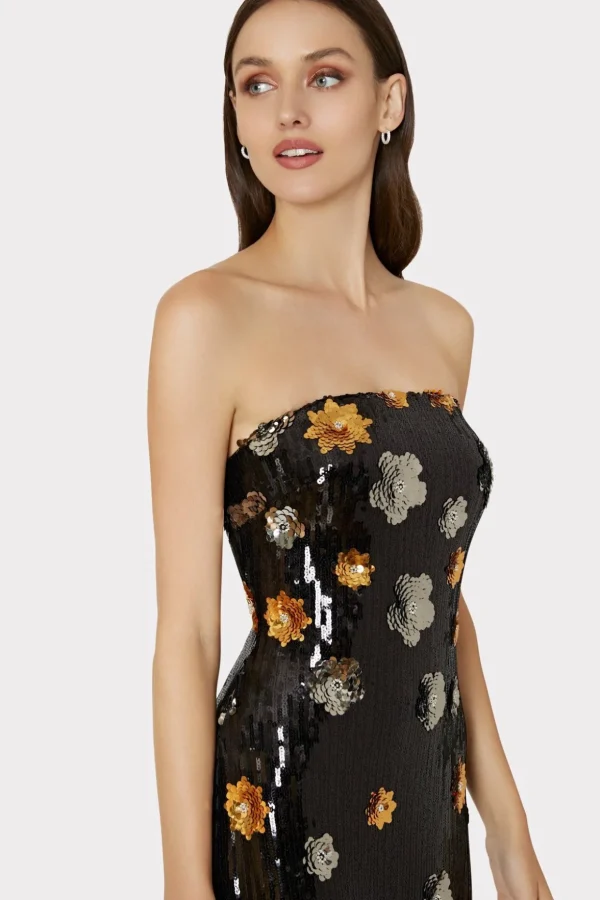 Maxi Dresses-MILLY Shiloh 3D Floral Sequins Dress Black Multi