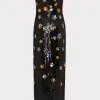 Maxi Dresses-MILLY Shiloh 3D Floral Sequins Dress Black Multi