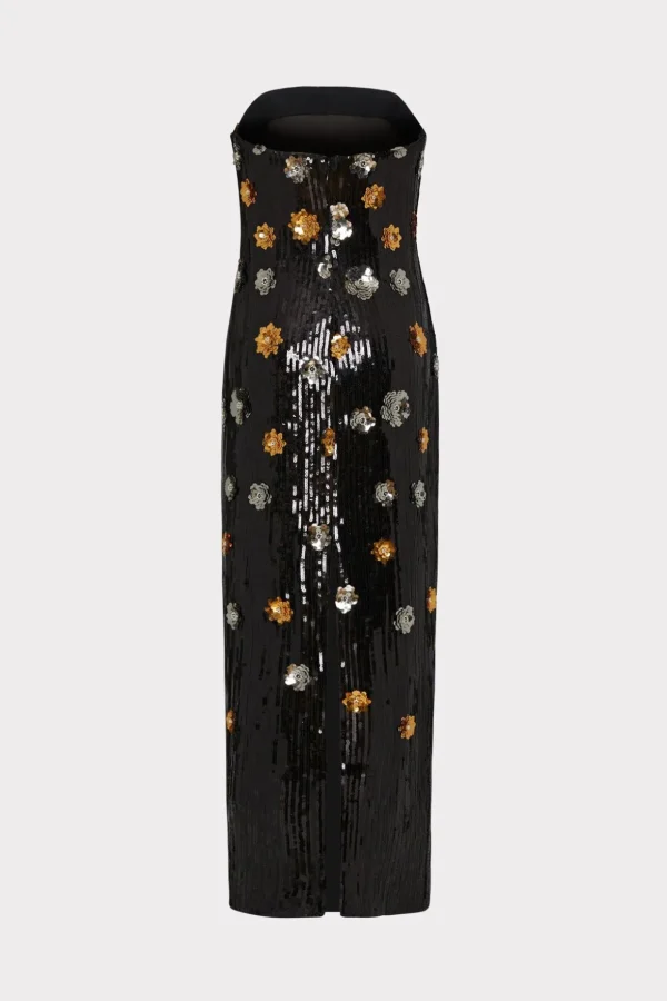 Maxi Dresses-MILLY Shiloh 3D Floral Sequins Dress Black Multi