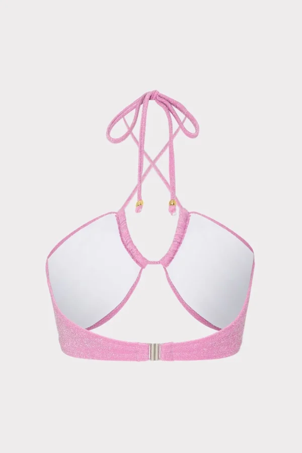 Jumpsuits & Rompers-MILLY Shimmer Halter Bikini Top Pink