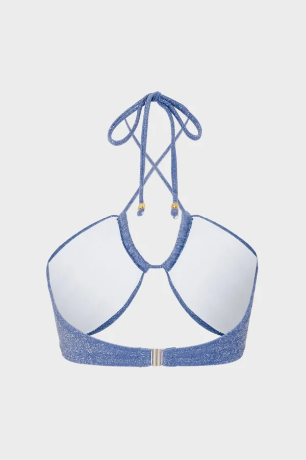 Jumpsuits & Rompers-MILLY Shimmer Halter Bikini Top Blue