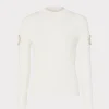 Tops-MILLY Shoulder Cut Out Knit Mock Neck Ecru