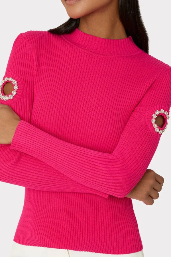 Sweaters & Knits-MILLY Shoulder Cut Out Knit Mock Neck Milly Pink