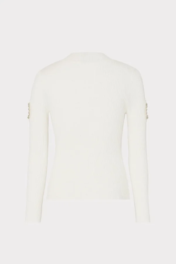 Tops-MILLY Shoulder Cut Out Knit Mock Neck Ecru