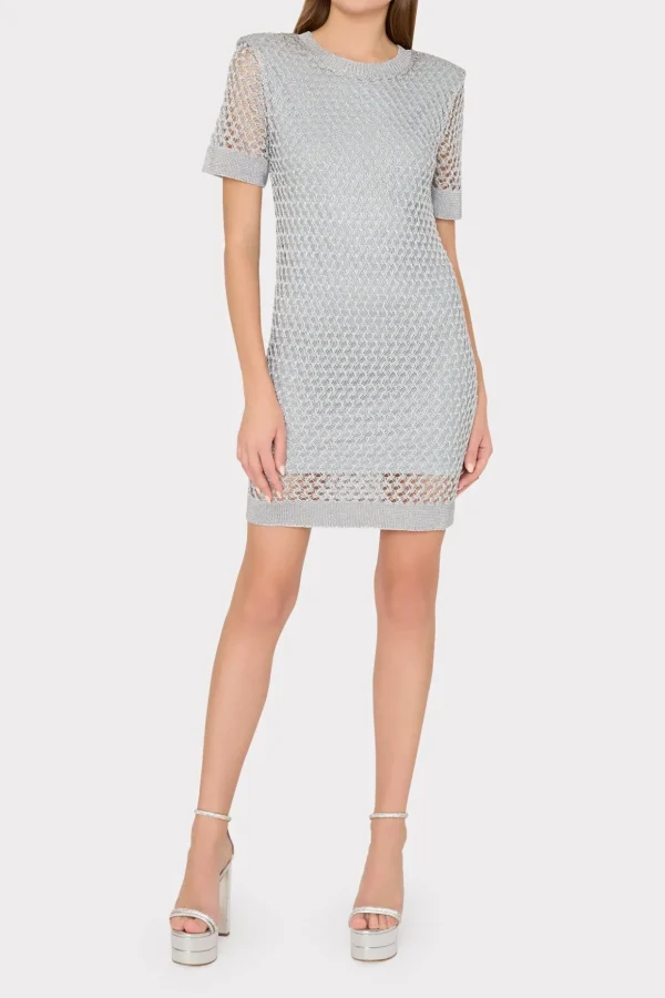 Jumpsuits & Rompers-MILLY Sinclair Metallic Mesh Mini Dress Silver