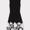 Knit Dresses-MILLY Sleeveless Lace Trim Fit And Flare Dress Black/Ecru