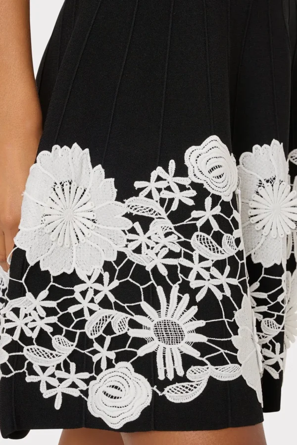 Knit Dresses-MILLY Sleeveless Lace Trim Fit And Flare Dress Black/Ecru
