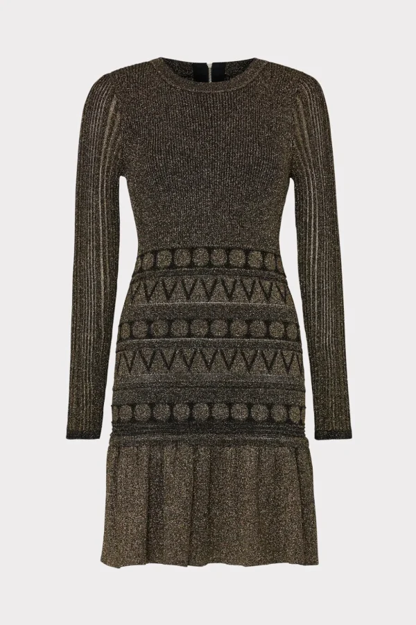 Knit Dresses-MILLY Solene Metallic Ruffle Mini Dress Gold