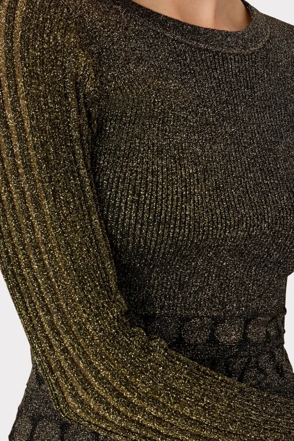 solene_metallic_ruffle_mi_3.webp Sweaters & Knits-MILLY Solene Metallic Ruffle Mini Dress Gold