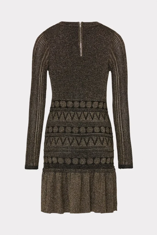 Knit Dresses-MILLY Solene Metallic Ruffle Mini Dress Gold