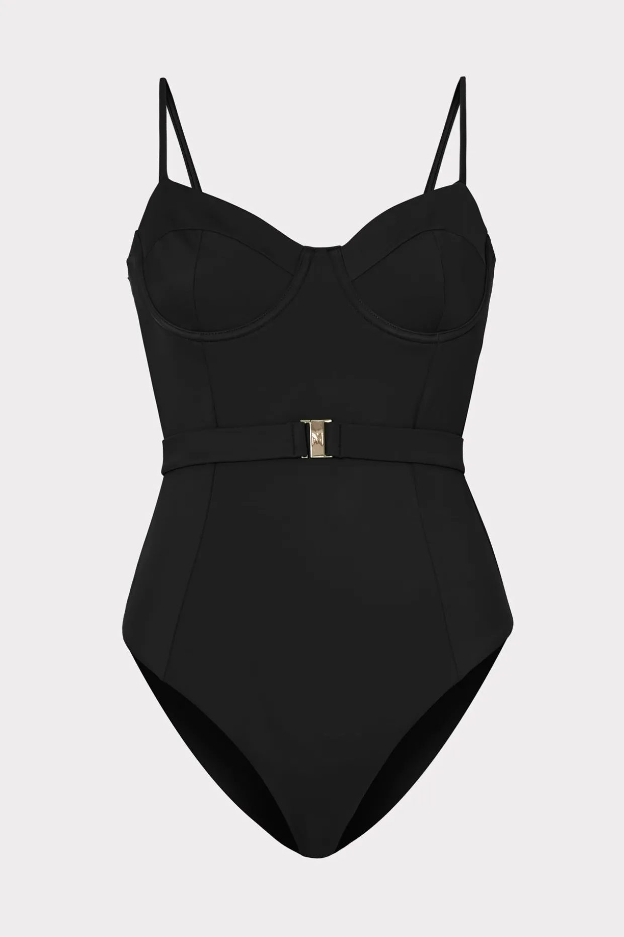 One Piece Swimsuits-MILLY Solid Belted One Piece Black