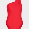 Jumpsuits & Rompers-MILLY Solid Carvico Vita One Shoulder One Piece Red