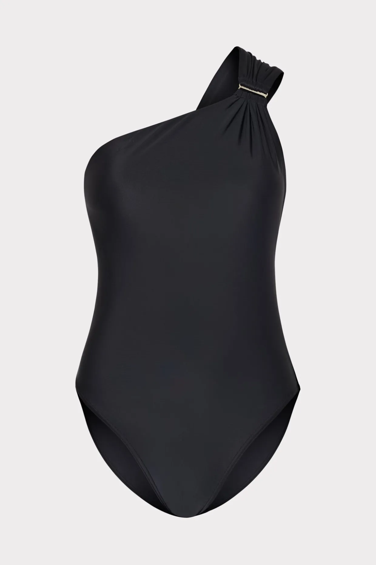 One Piece Swimsuits-MILLY Solid Carvico Vita One Shoulder One Piece Black