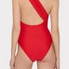 One Piece Swimsuits-MILLY Solid Carvico Vita One Shoulder One Piece Red