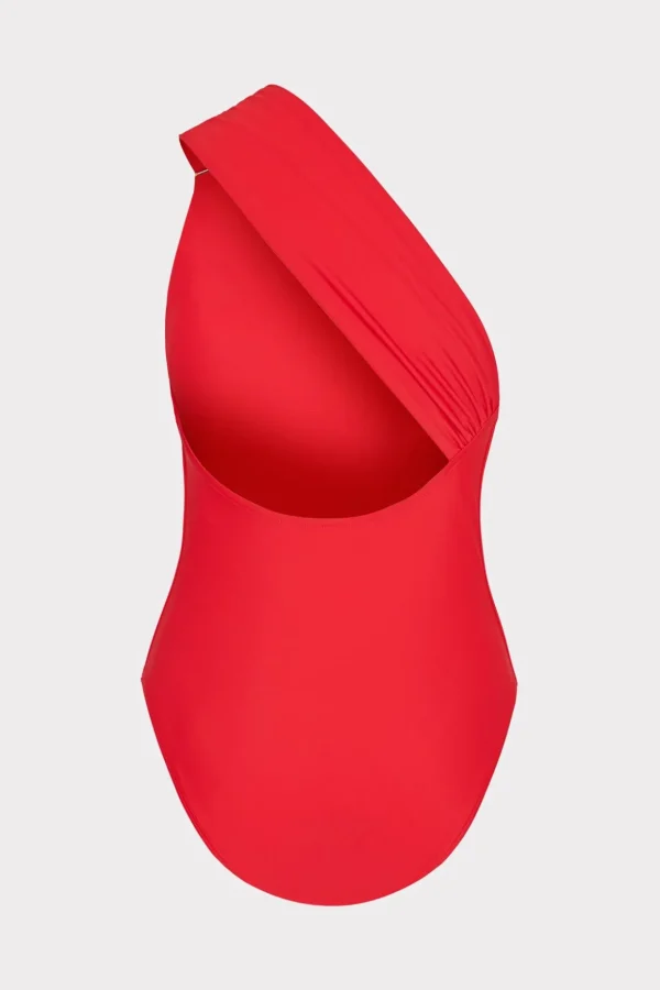 One Piece Swimsuits-MILLY Solid Carvico Vita One Shoulder One Piece Red