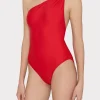 Jumpsuits & Rompers-MILLY Solid Carvico Vita One Shoulder One Piece Red