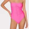 One Piece Swimsuits-MILLY Solid Carvico Vita Ruched One Piece Pink