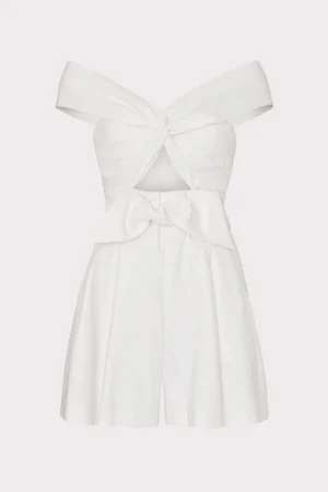 Day Dresses-MILLY Solid Linen Romper White